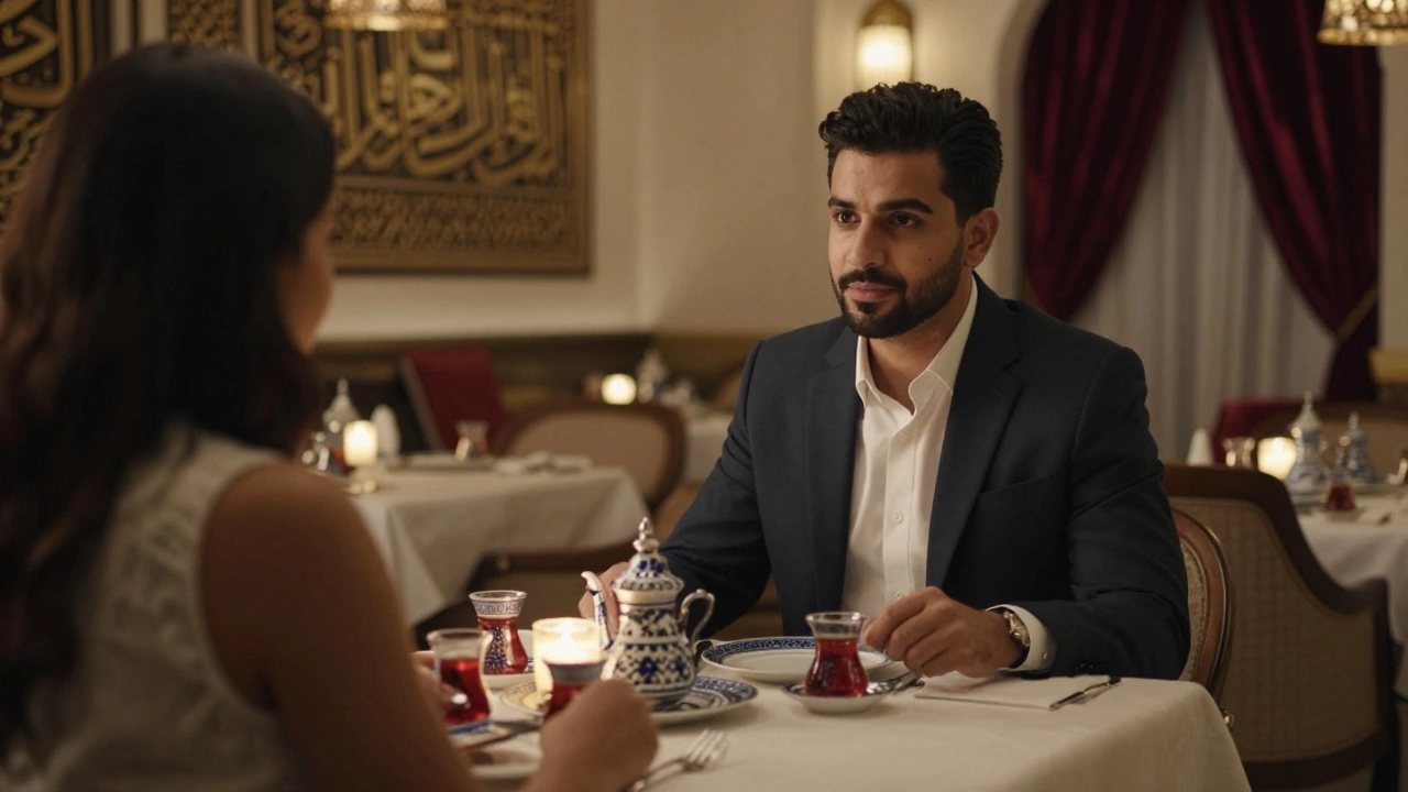 An intimate candlelit dinner with Moroccan tea in a high-end Dubai restaurant.